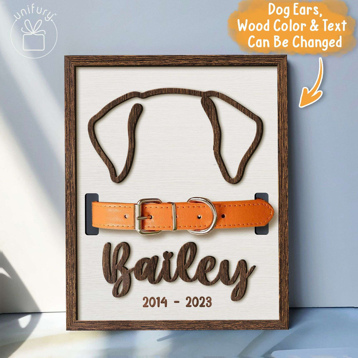 Custom Dog Ears Memorial Pet Collar Frame