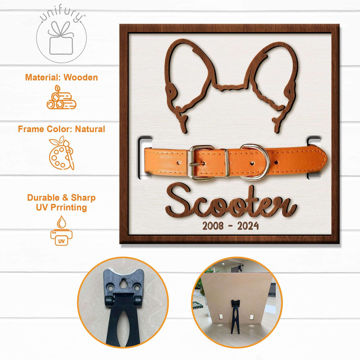Custom Dog Ears Memorial Pet Collar Frame