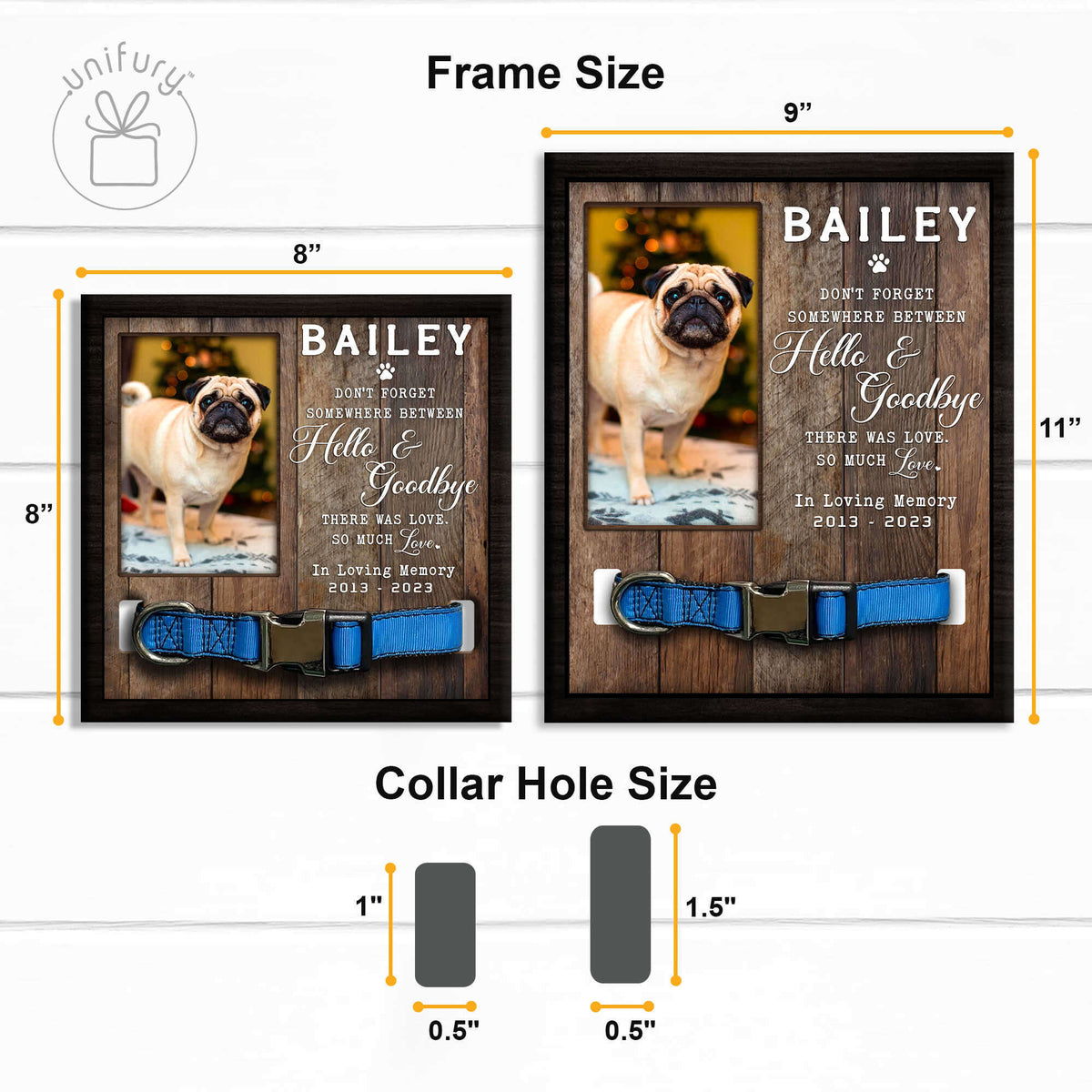 Somewhere Between Hello And Goodbye Memorial Dog Cat Collar Frame