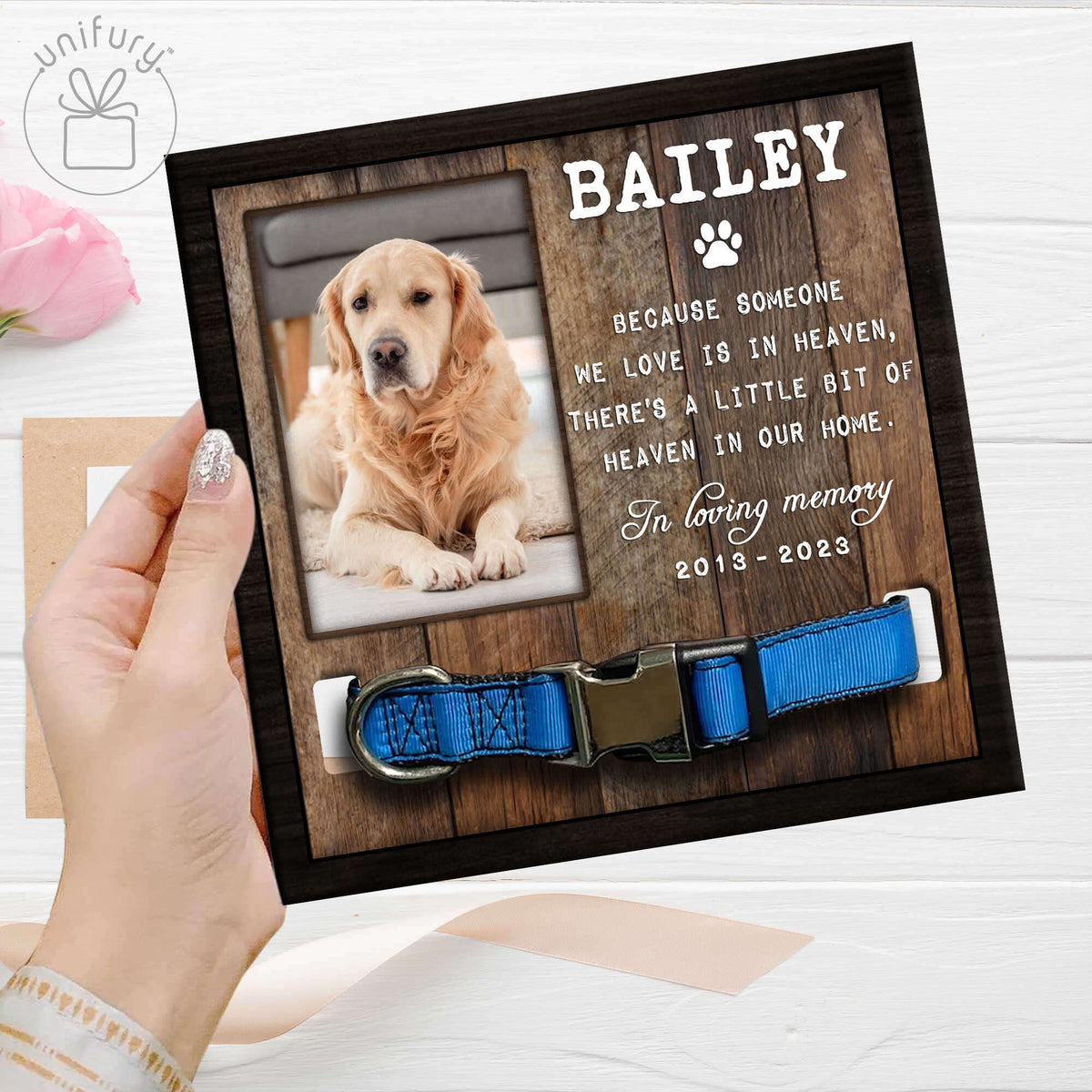 Because Someone We Love Is In Heaven Memorial Dog Cat Collar Frame
