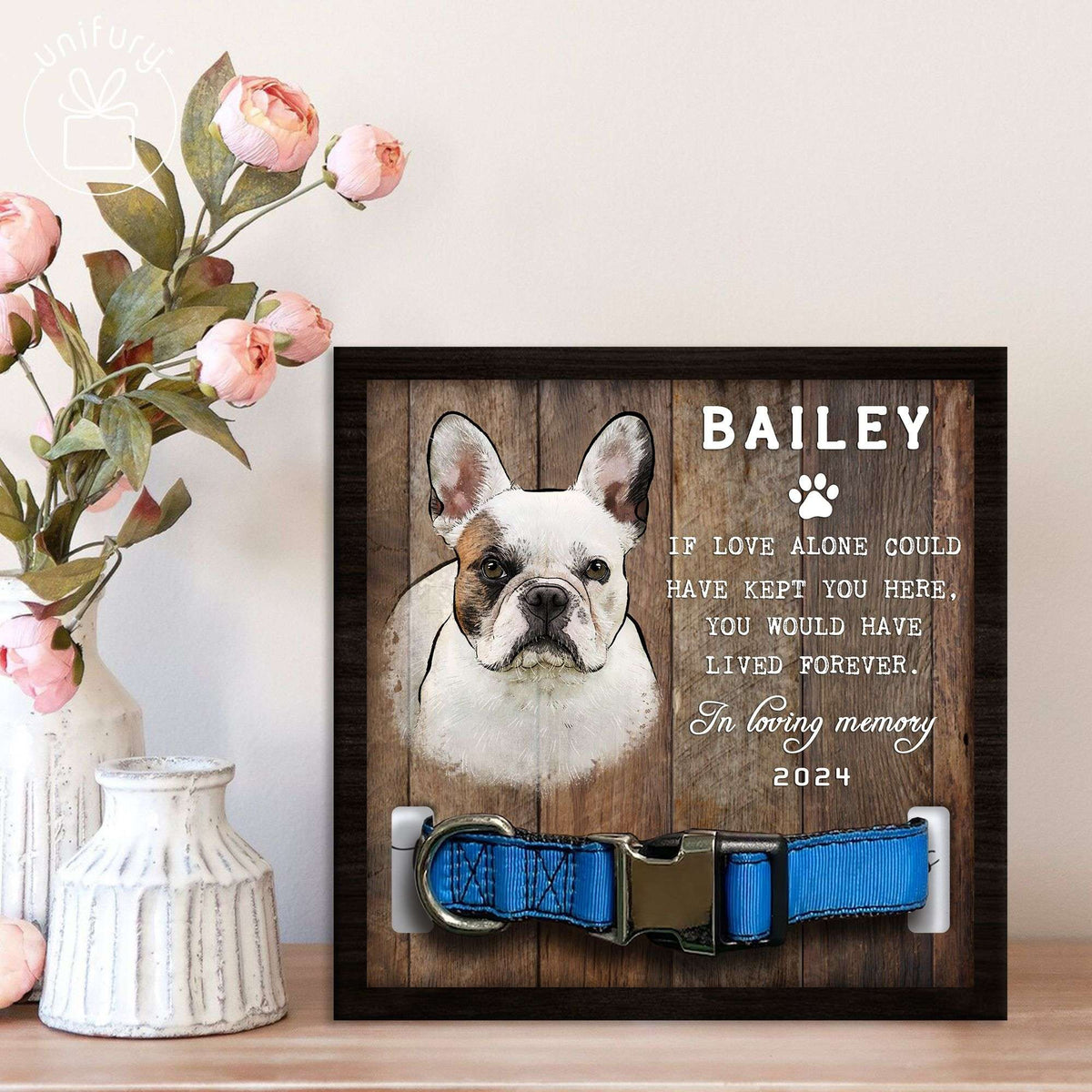 Personalized Pet Portrait Memorial Pet Collar Frame