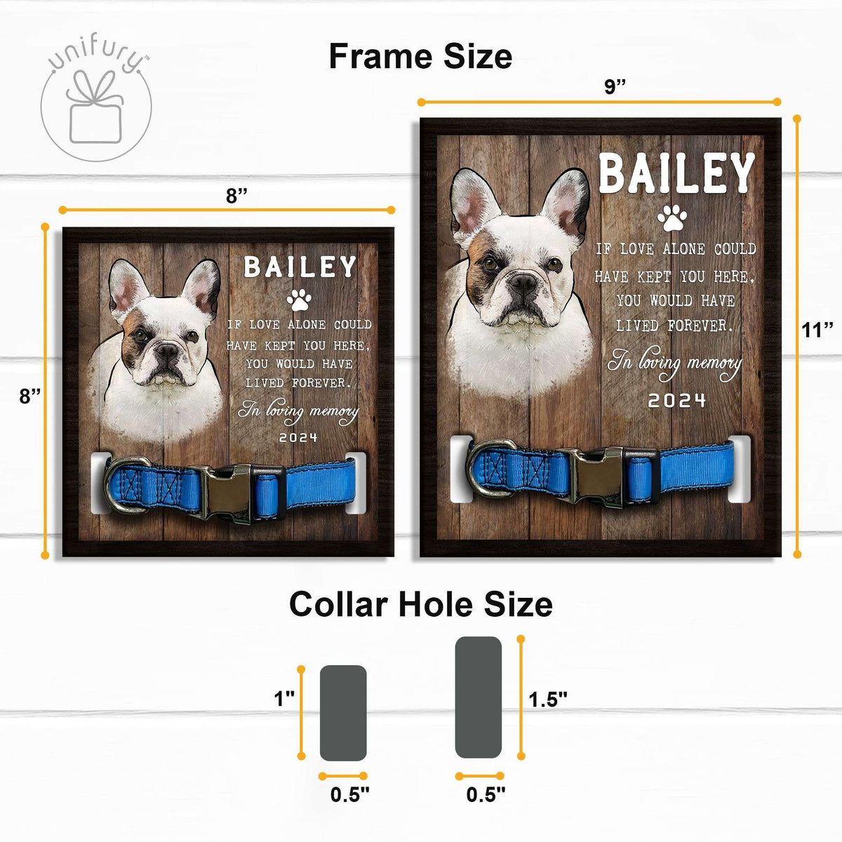 Personalized Pet Portrait Memorial Pet Collar Frame