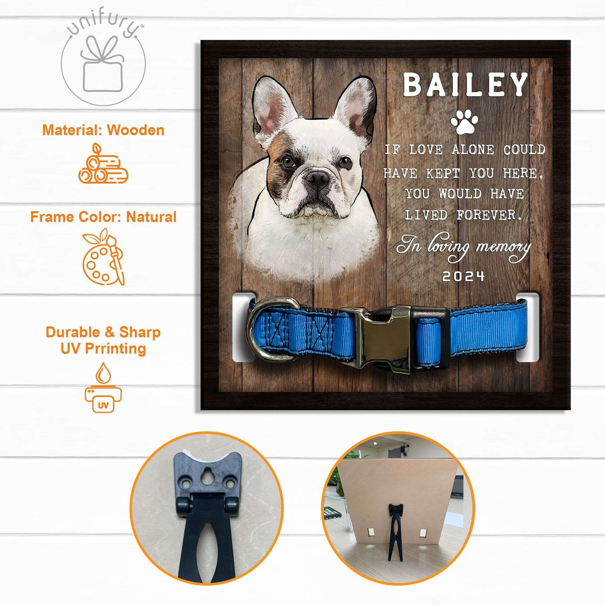 Personalized Pet Portrait Memorial Pet Collar Frame