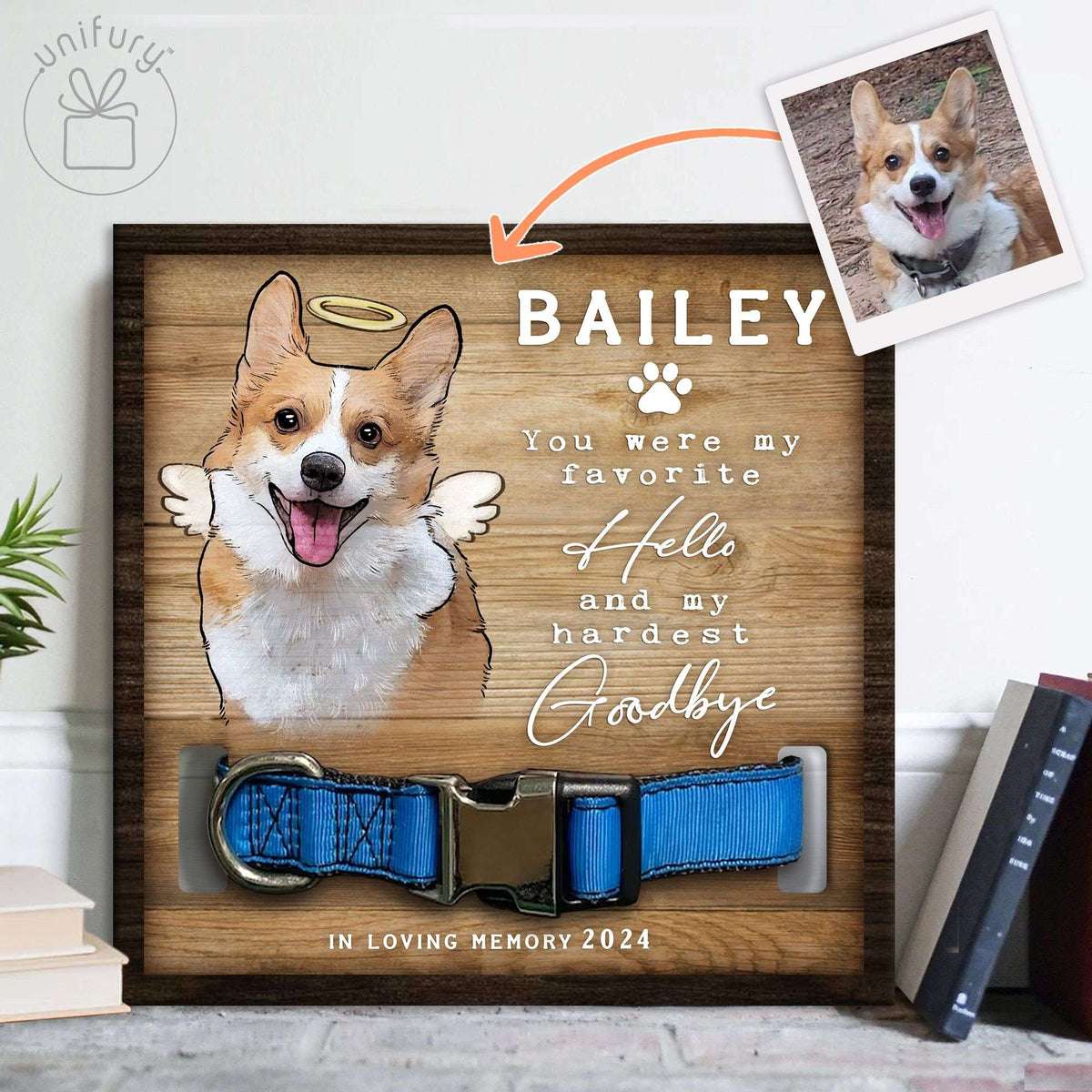 Pet Portrait Memorial Dog Cat Collar Frame