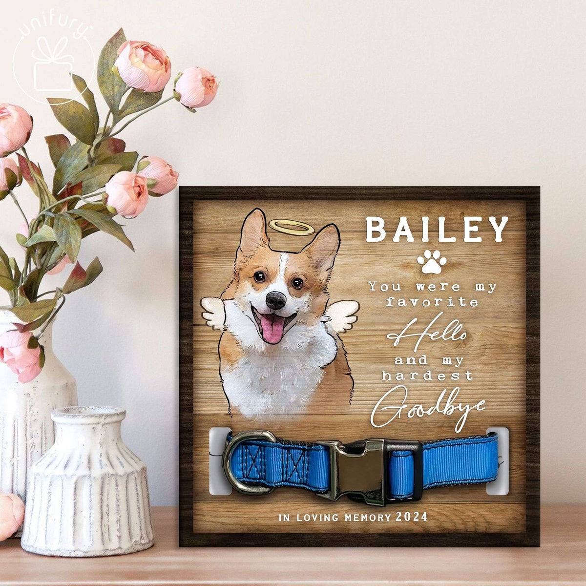 Pet Portrait Memorial Dog Cat Collar Frame
