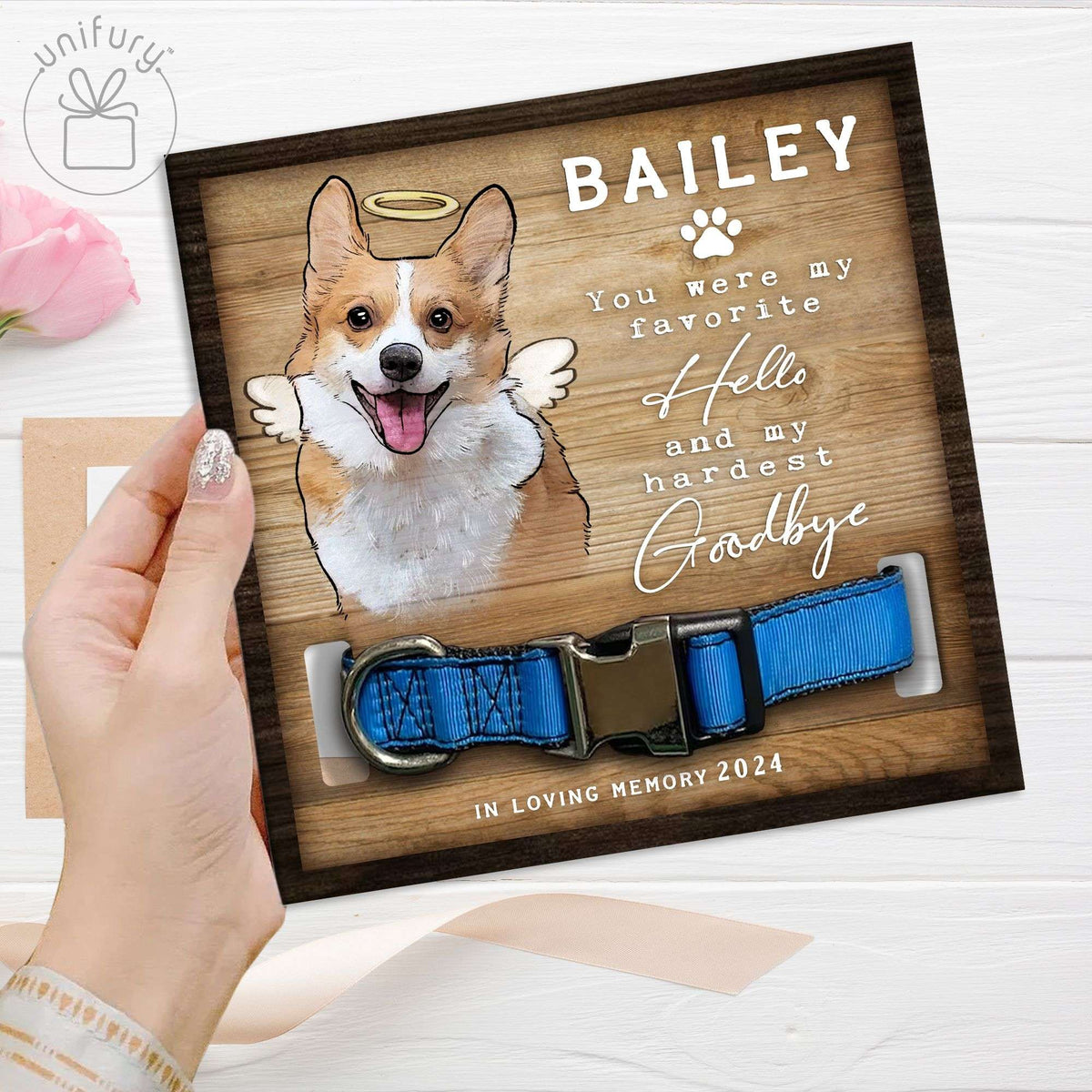 Pet Portrait Memorial Dog Cat Collar Frame