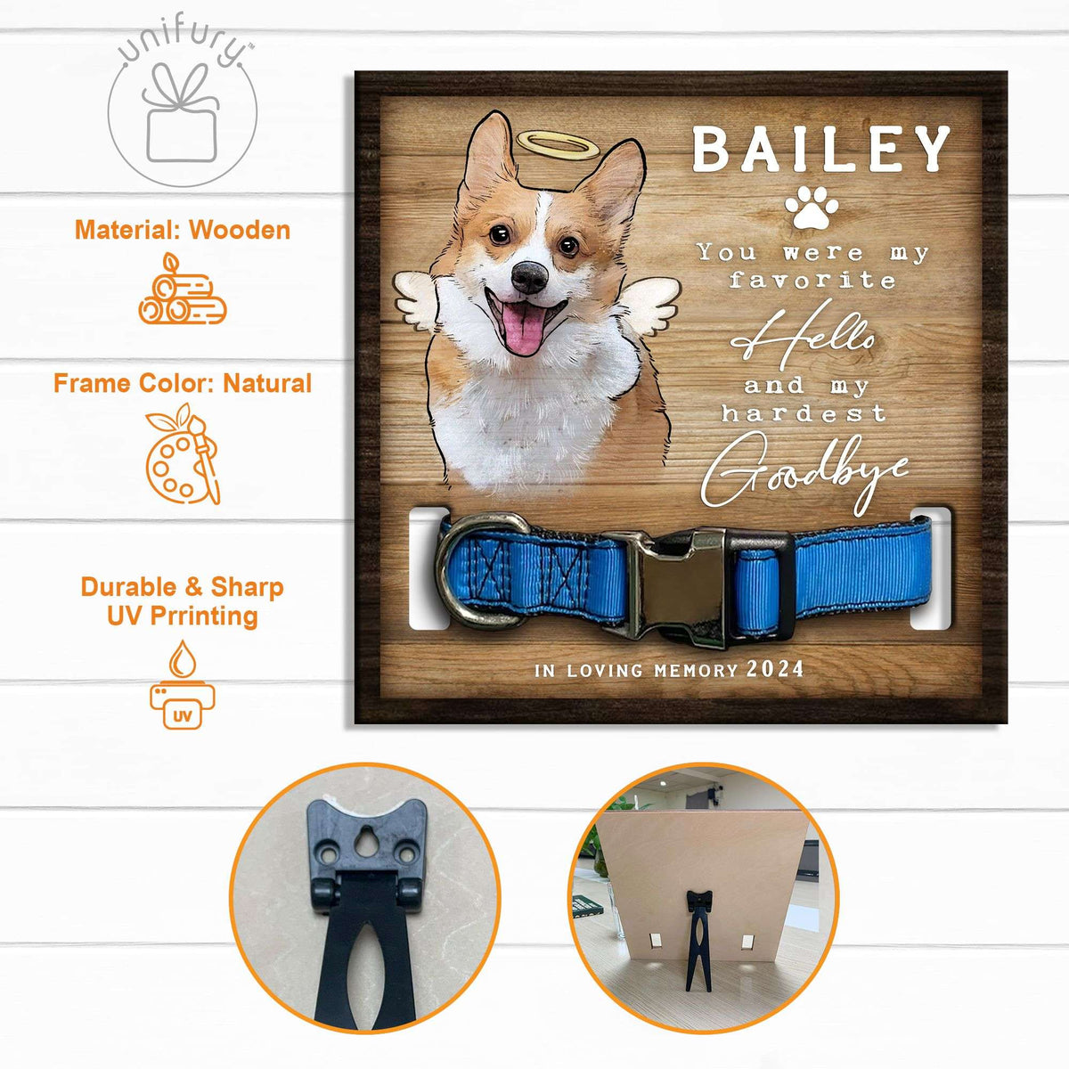 Pet Portrait Memorial Dog Cat Collar Frame