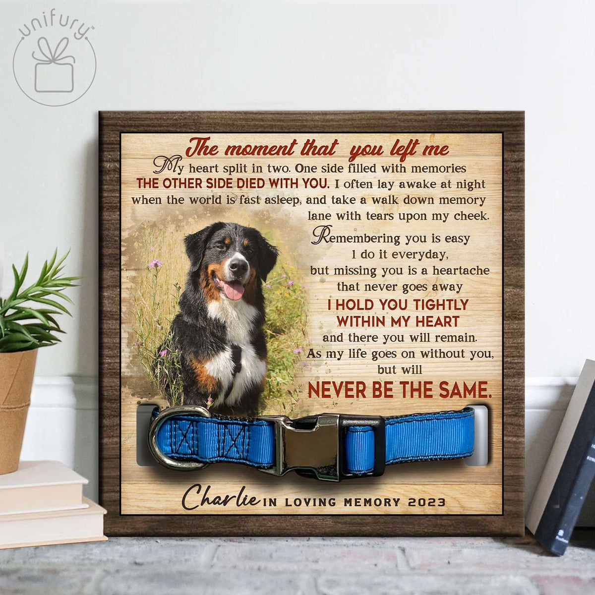 Hold You Tightly Personalized Memorial Wooden Pet Collar Frame