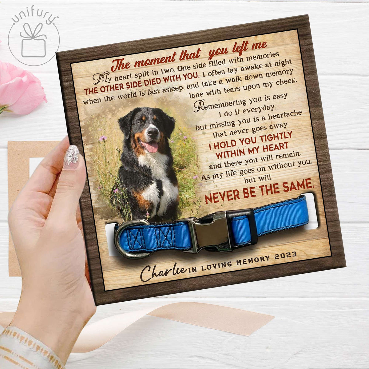 Hold You Tightly Personalized Memorial Wooden Pet Collar Frame