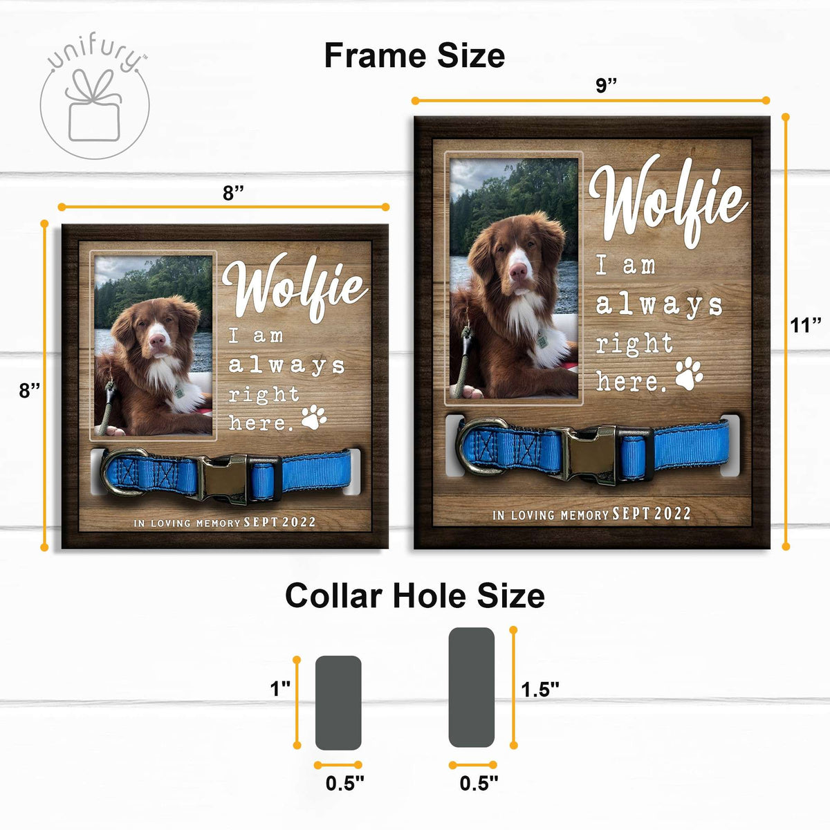 Always Right Here Personalized Memorial Wooden Pet Collar Frame