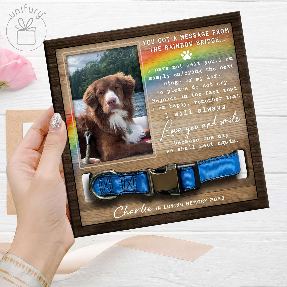 Love You And Smile Personalized Memorial Wooden Pet Collar Frame