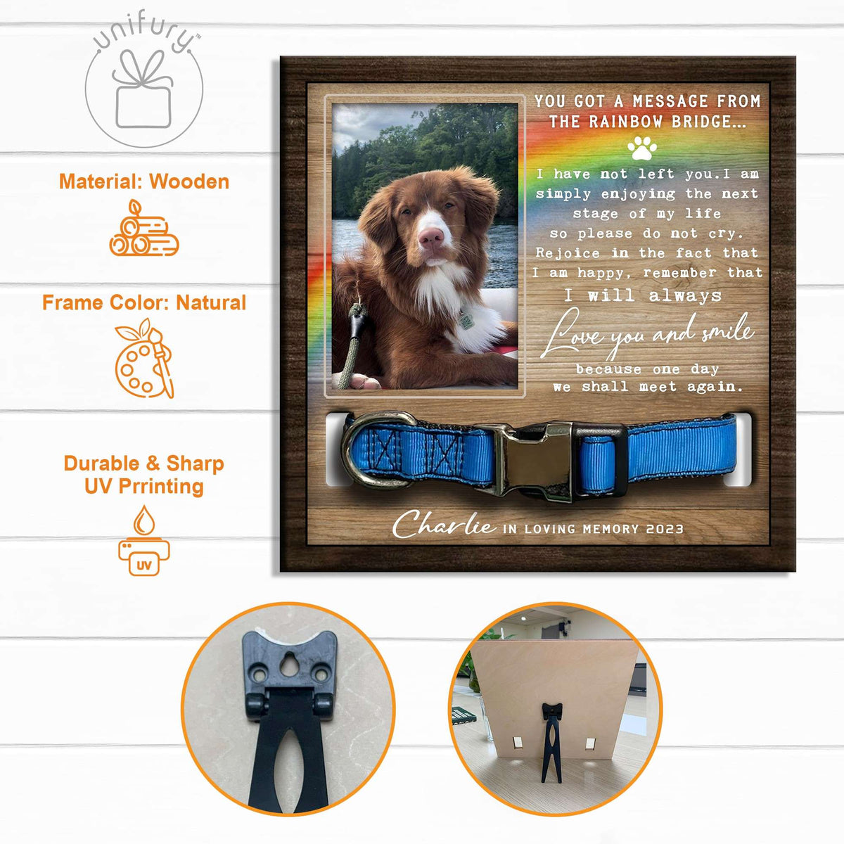 Love You And Smile Personalized Memorial Wooden Pet Collar Frame