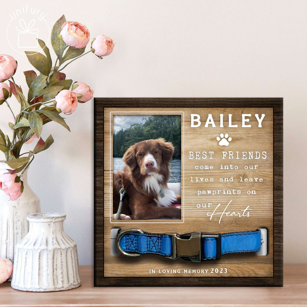 Best Friends Come Into Our Lives Personalized Memorial Wooden Pet Collar Frame
