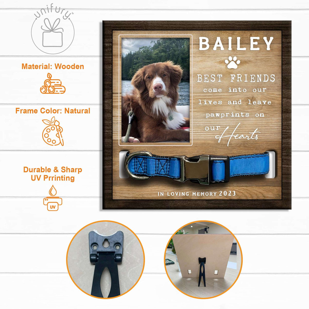 Best Friends Come Into Our Lives Personalized Memorial Wooden Pet Collar Frame