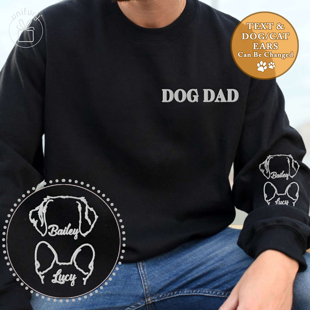 Custom Dog Dad With Dog Names Embroidered Sweatshirt