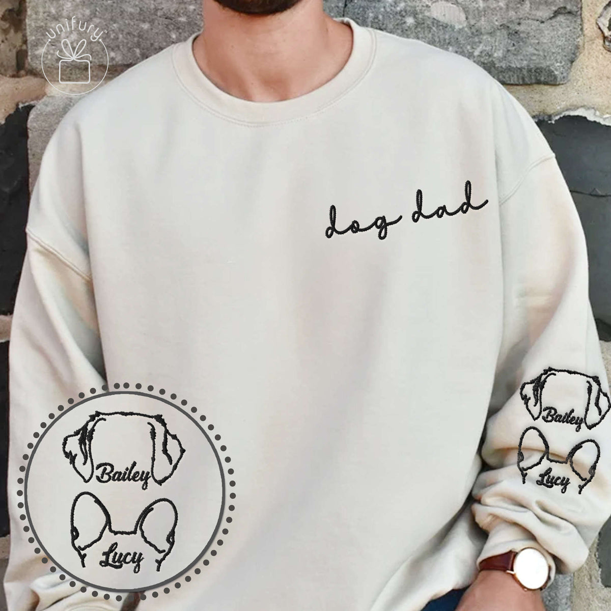 Custom Dog Dad With Dog Names Embroidered Sweatshirt