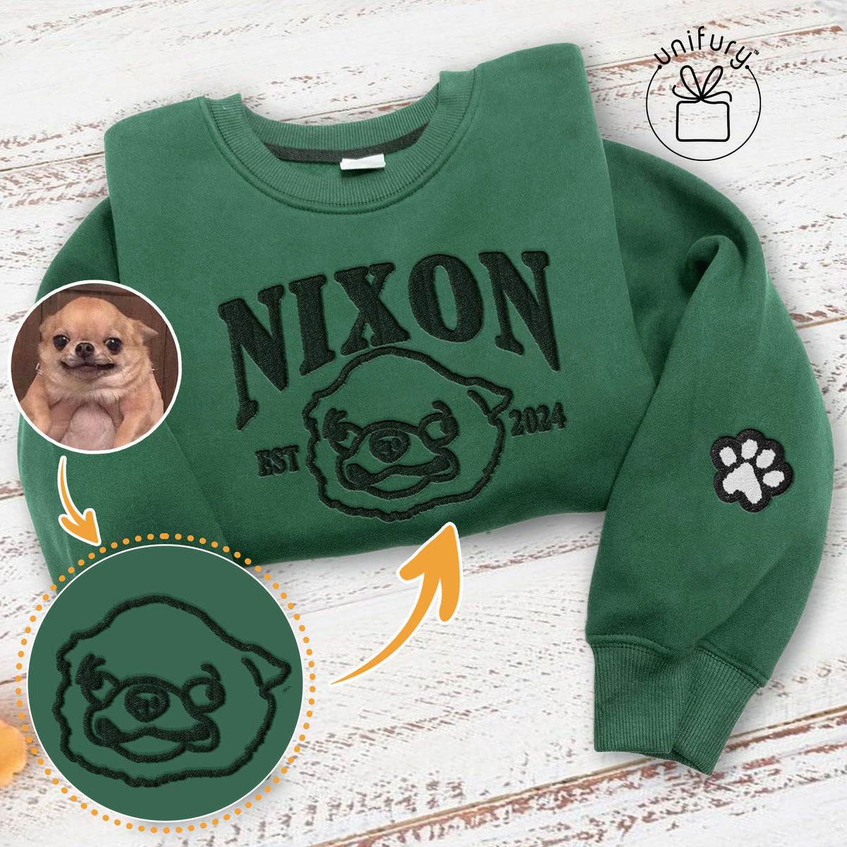 Custom Dog Portrait EST Embroidered Sweatshirt
