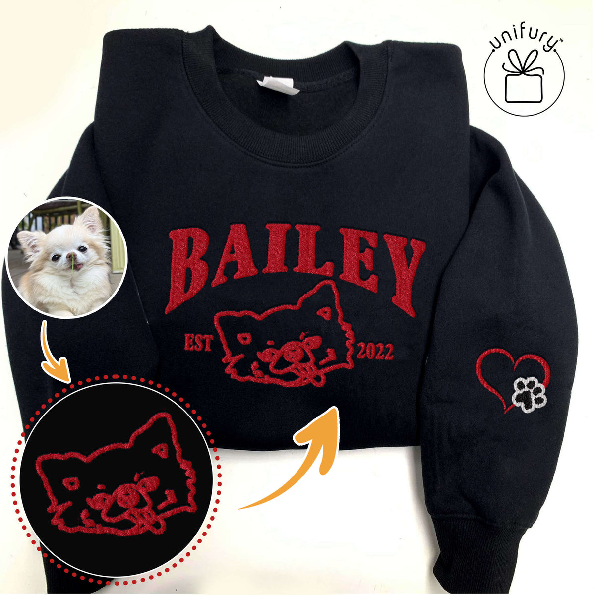 Custom Dog Portrait EST Embroidered Sweatshirt