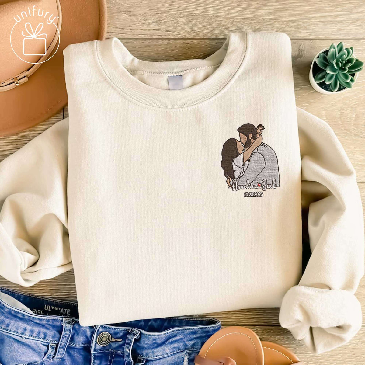 Couple Minimalist Art Anniversary Embroidered Sweatshirt