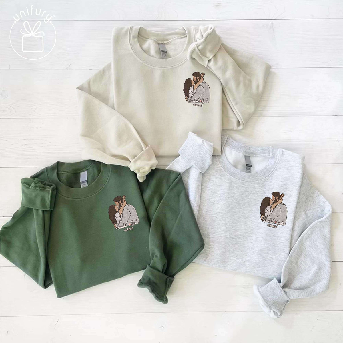 Couple Minimalist Art Anniversary Embroidered Sweatshirt