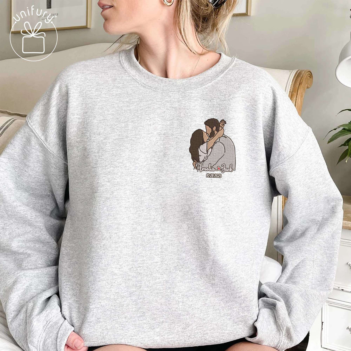 Couple Minimalist Art Anniversary Embroidered Sweatshirt