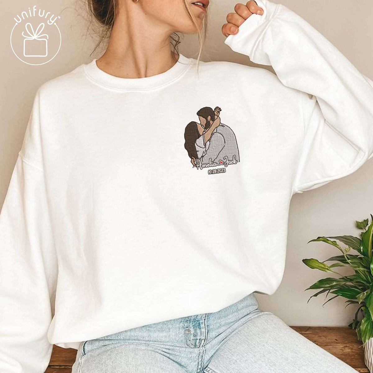Couple Minimalist Art Anniversary Embroidered Sweatshirt