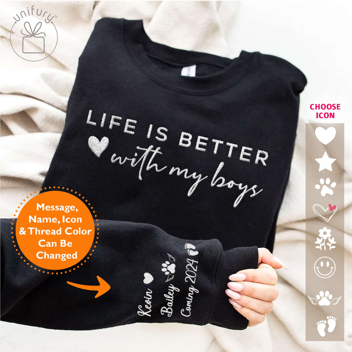Life Is Better With My Boys Girls Kids Embroidered Sweatshirt For Mom