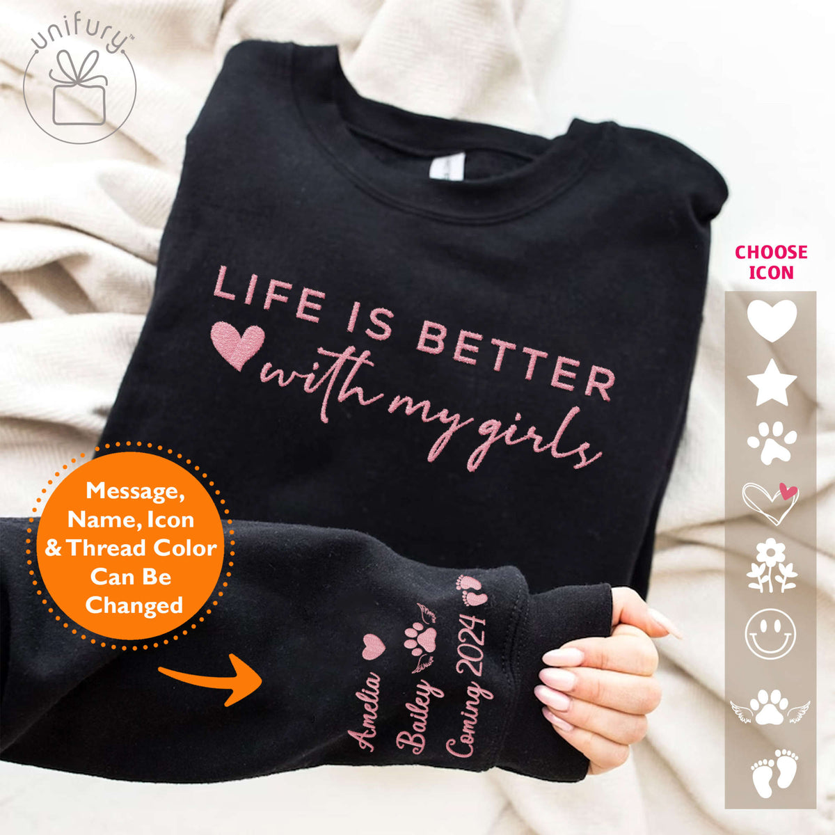 Life Is Better With My Boys Girls Kids Embroidered Sweatshirt For Mom