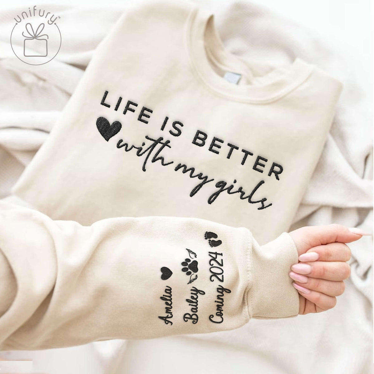 Life Is Better With My Boys Girls Kids Embroidered Sweatshirt For Mom