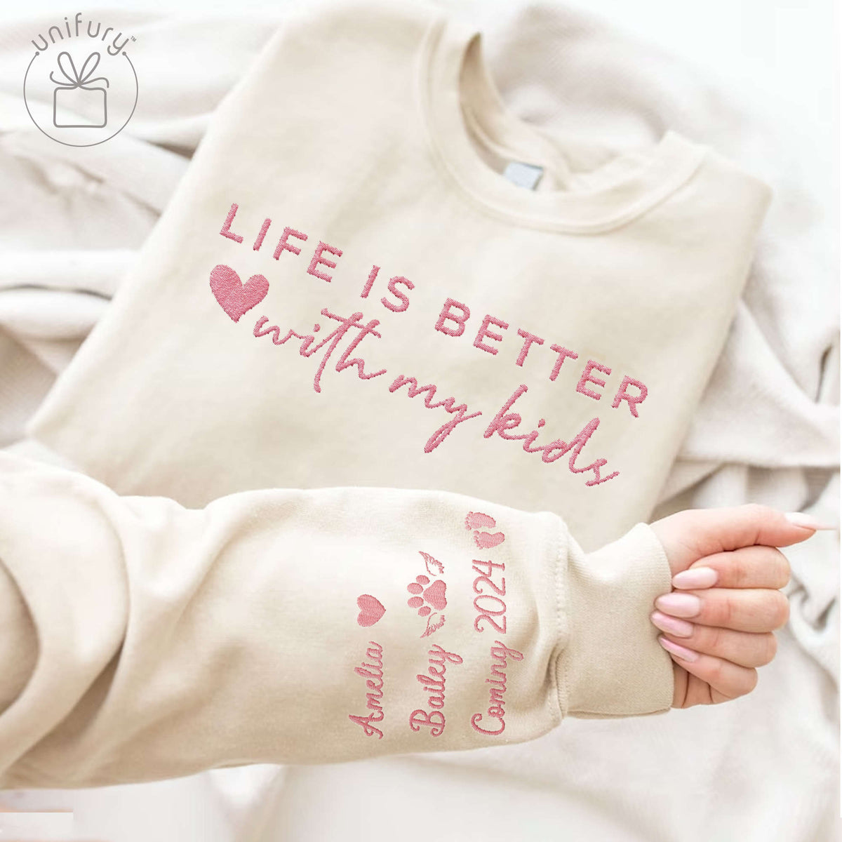Life Is Better With My Boys Girls Kids Embroidered Sweatshirt For Mom