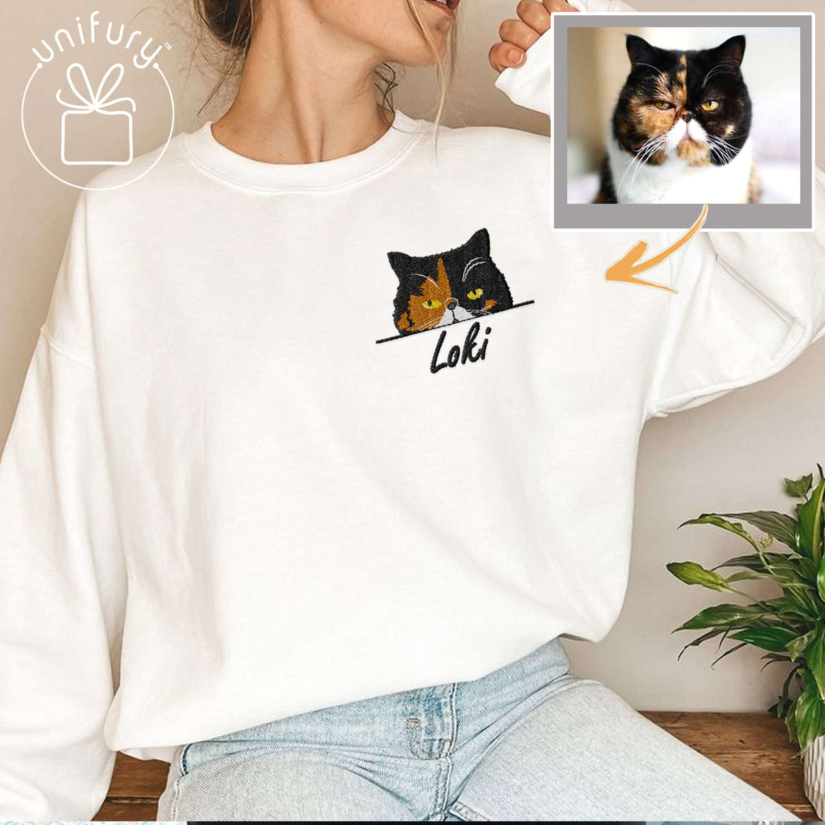 Cat Peeking Hiding Custom Name Embroidered Sweatshirt