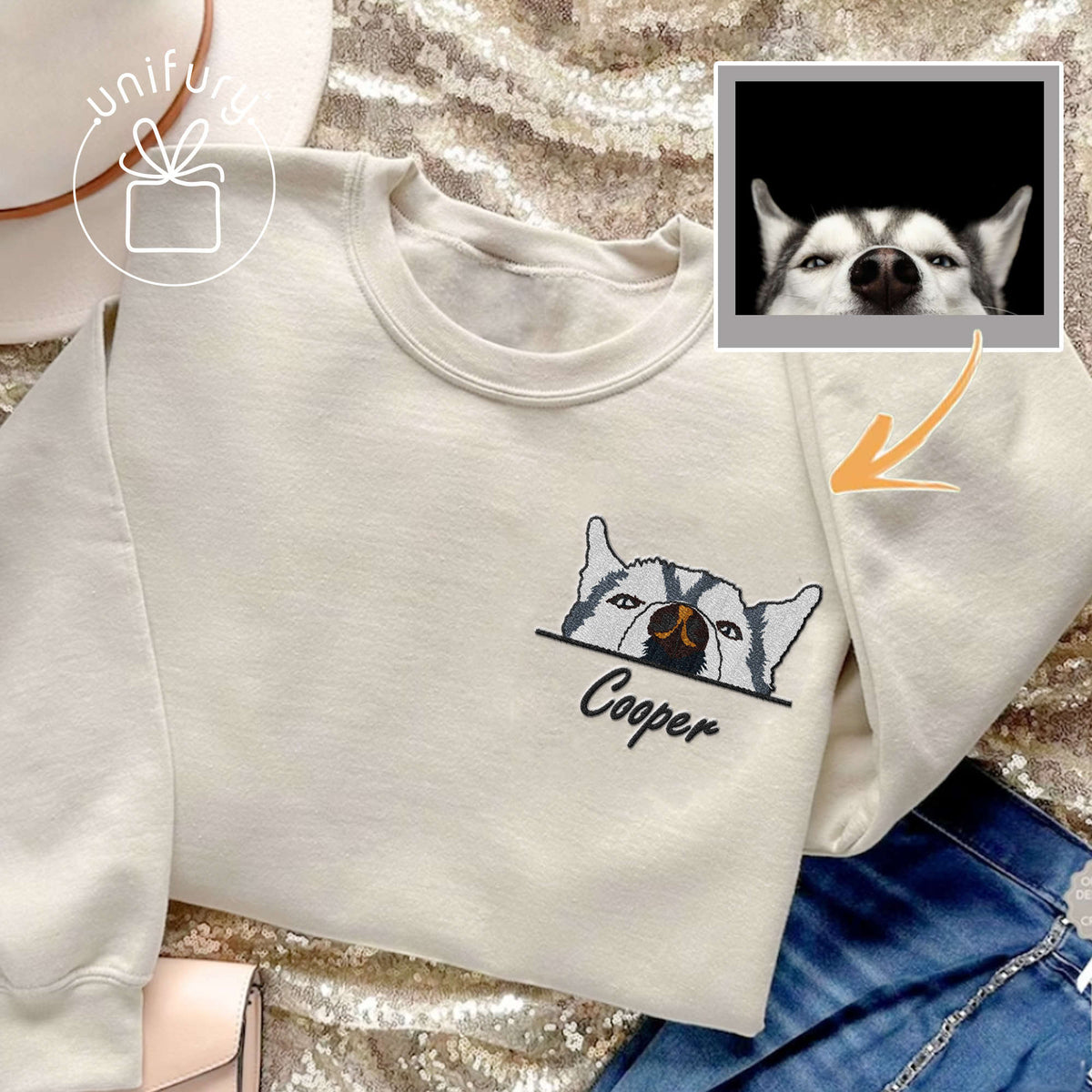 Dog Peeking Hiding Custom Name Embroidered Sweatshirt