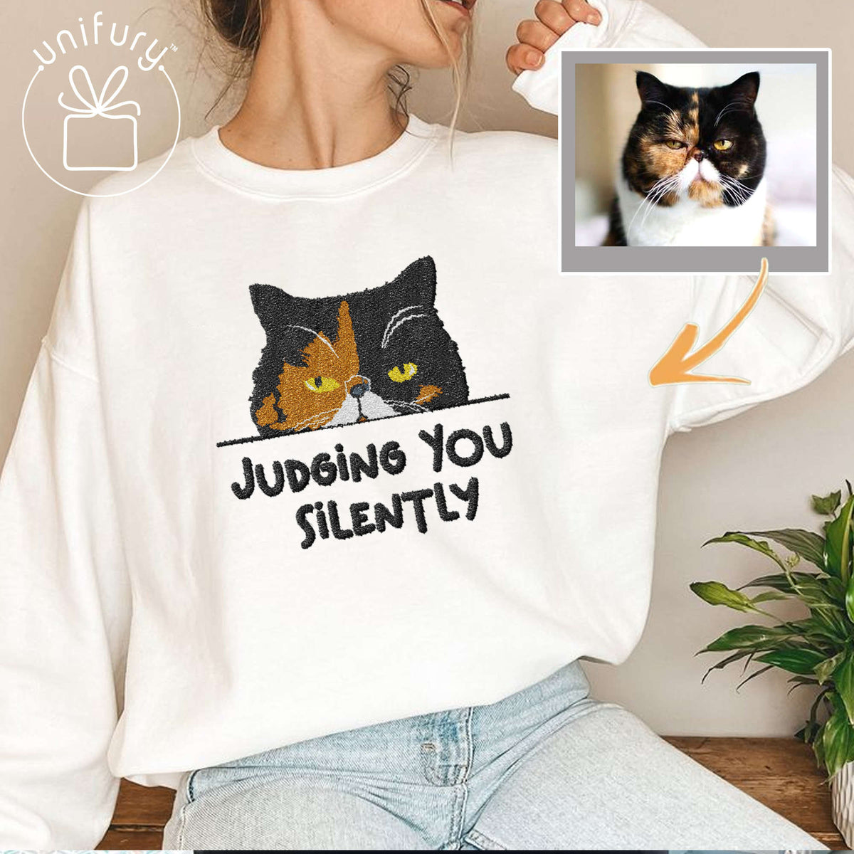 Cat Peeking Hiding Custom Photo Embroidered Sweatshirt