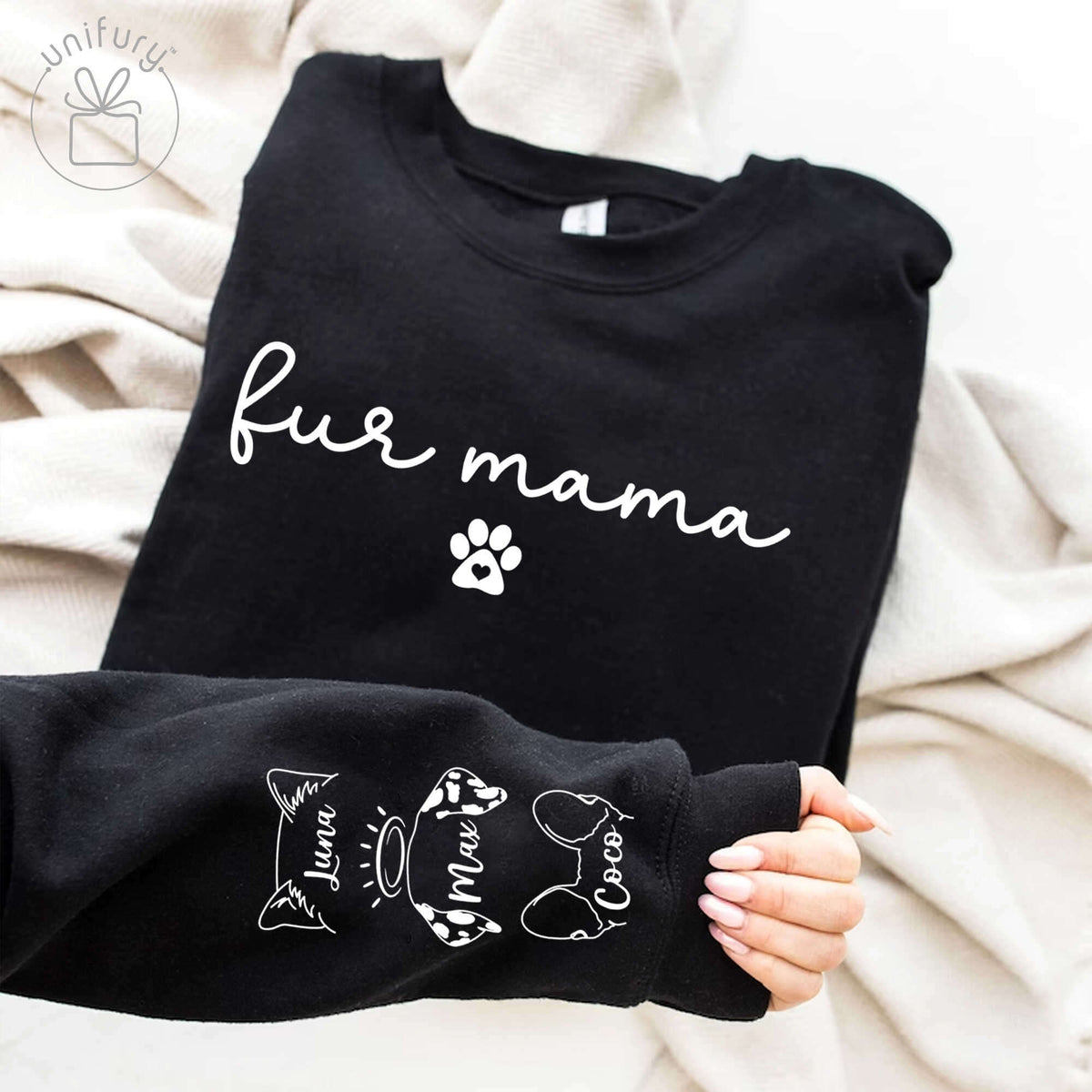 Personalized Fur Cat Dog Mama Sleeve Printed Standard Sweatshirt