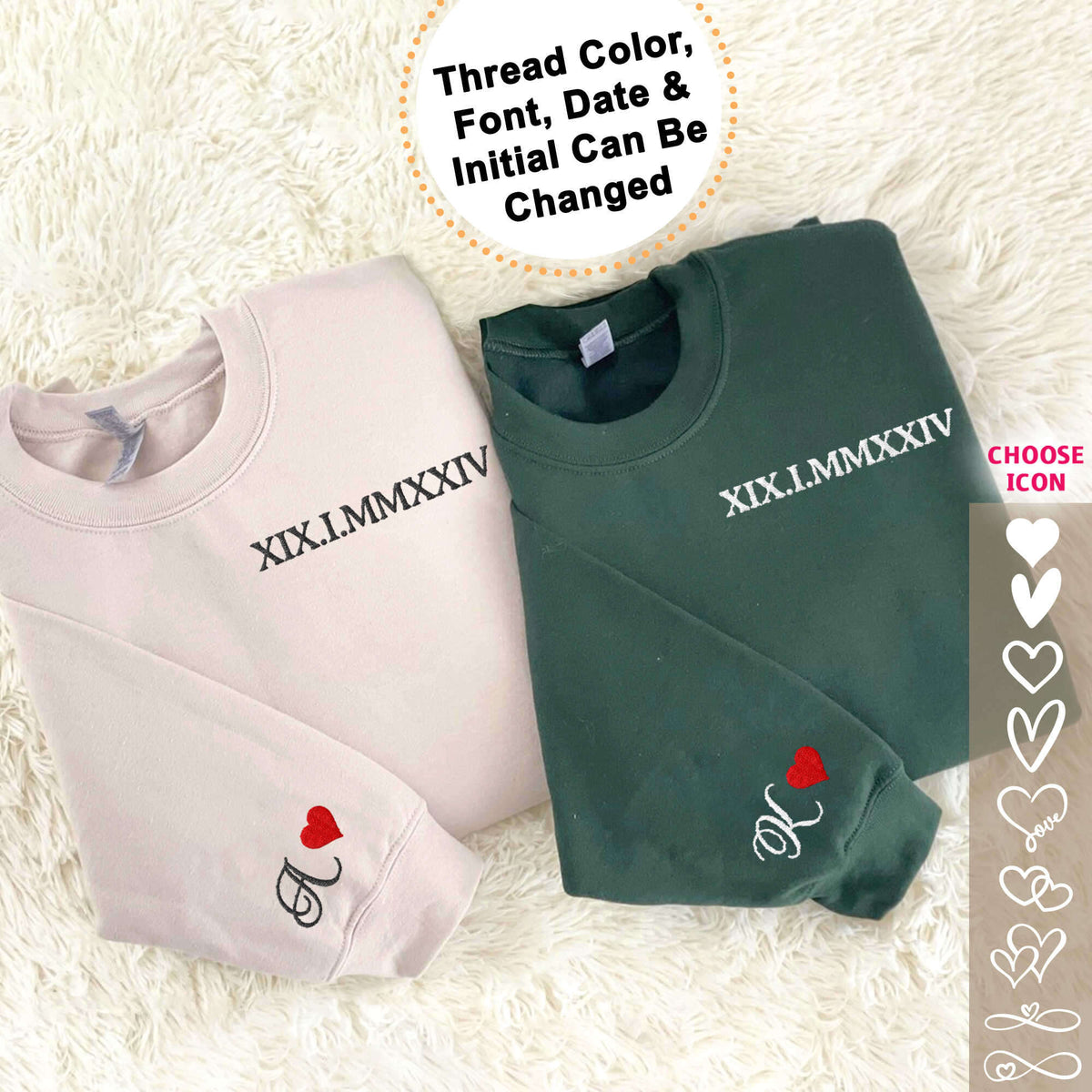 Roman Numerals Embroidered Sweatshirt For Couple