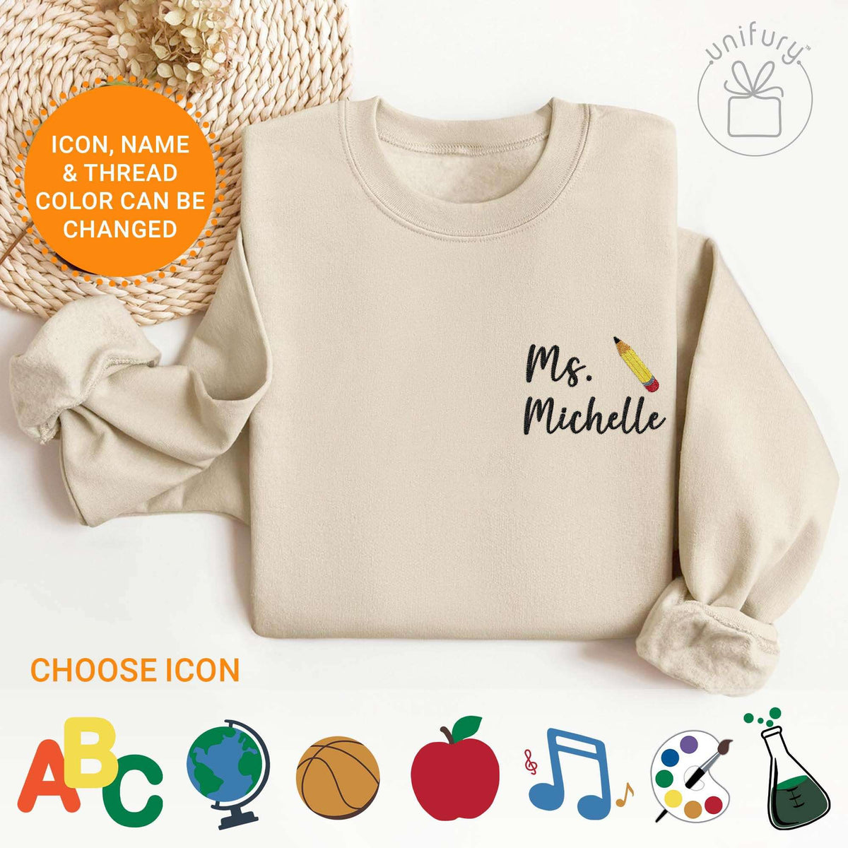 Custom Teacher Name Embroidered Sweatshirt