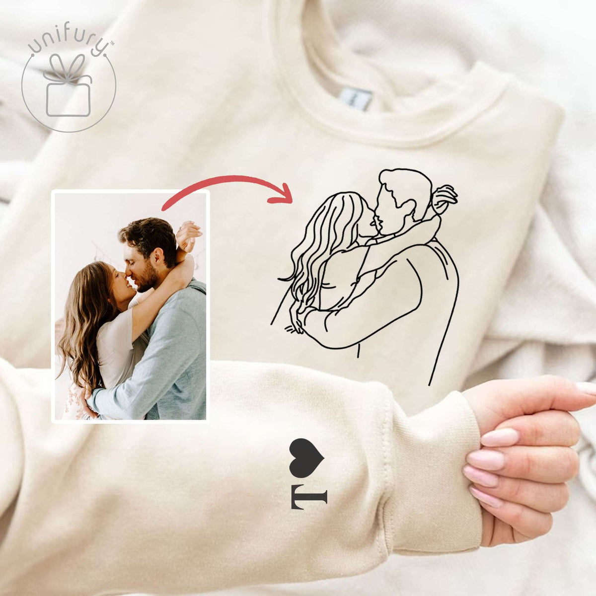 Unique Anniversary Couple Line Art Sleeve Printed Standard Sweatshirt