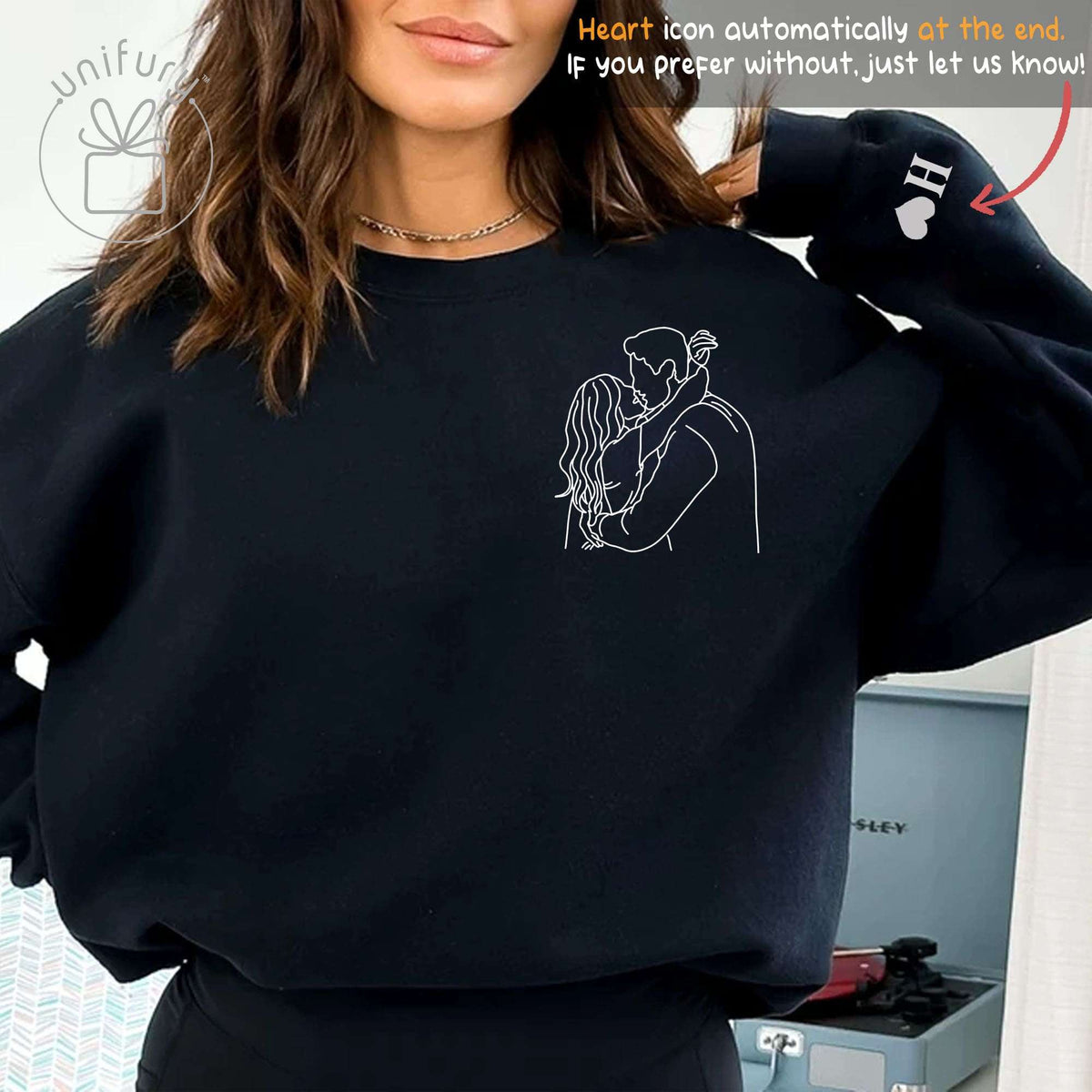 Unique Anniversary Couple Line Art Sleeve Printed Standard Sweatshirt