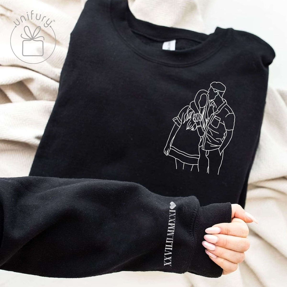 Unique Anniversary Couple Line Art Sleeve Printed Standard Sweatshirt