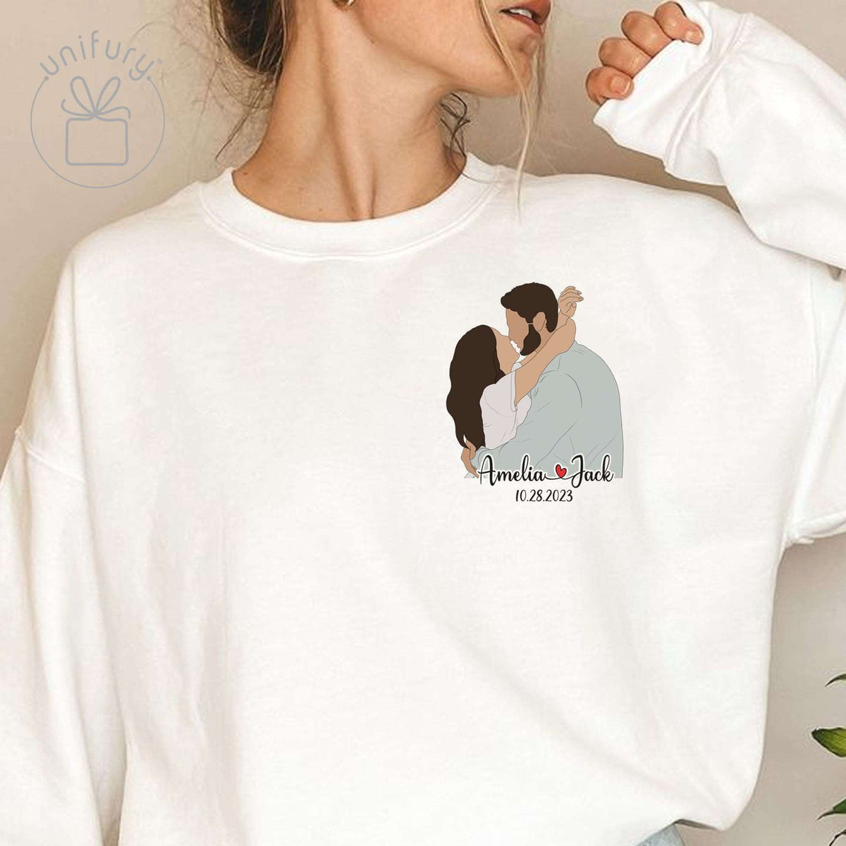 Couple Line Art Anniversary Sleeve Printed Standard Sweatshirt