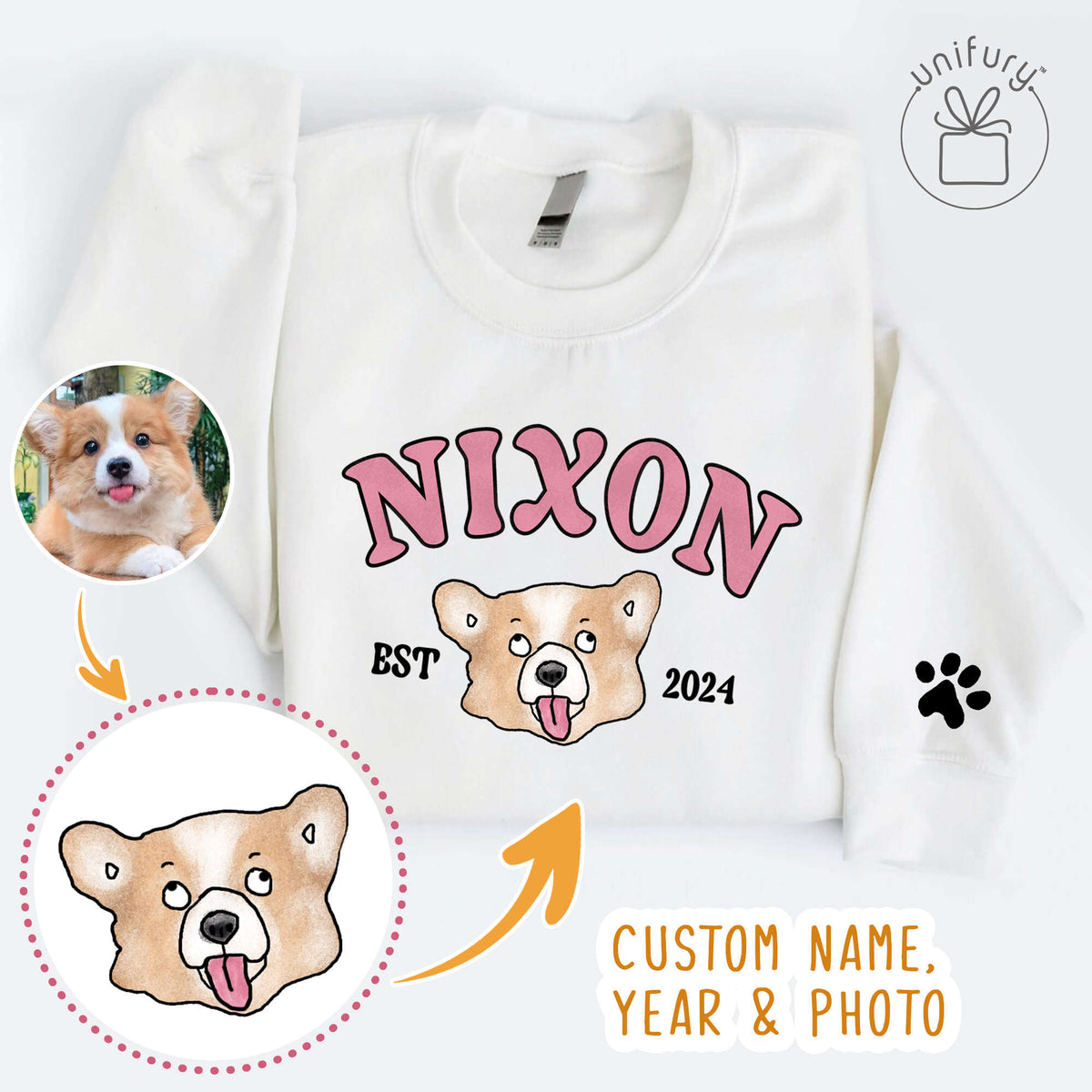 Custom Dog Portrait EST Sleeve Printed Standard Sweatshirt