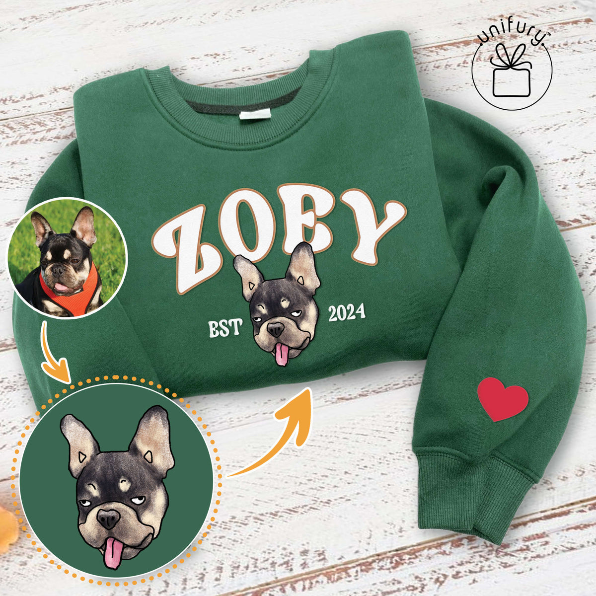 Custom Dog Portrait EST Sleeve Printed Standard Sweatshirt