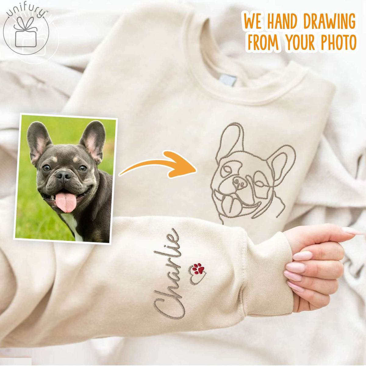Custom Dog One Line Art Embroidered Sweatshirt