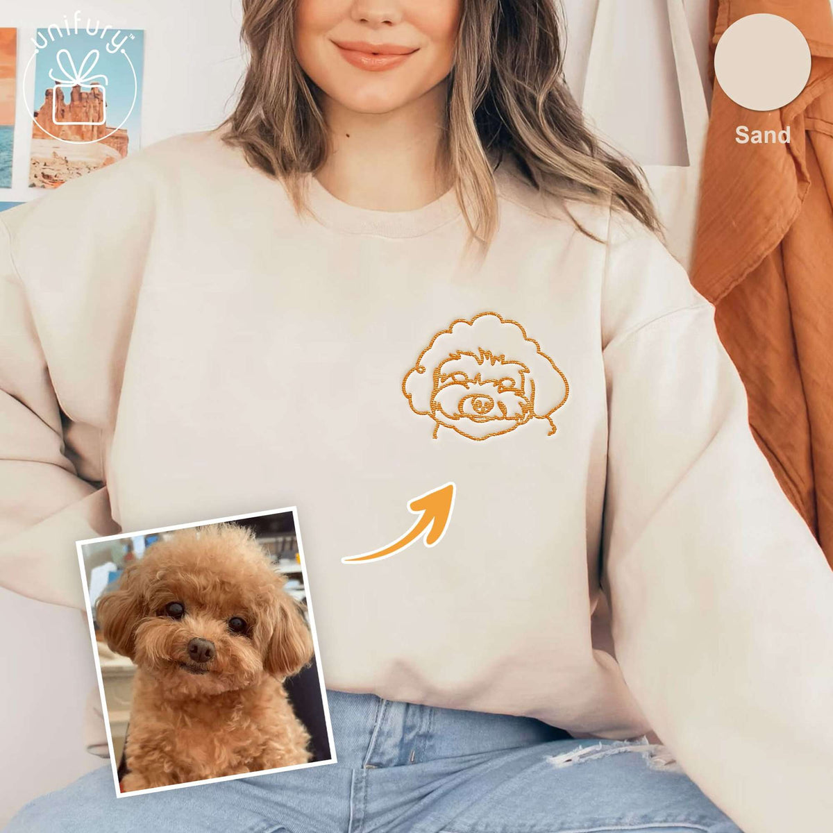 Custom Dog One Line Art Embroidered Sweatshirt