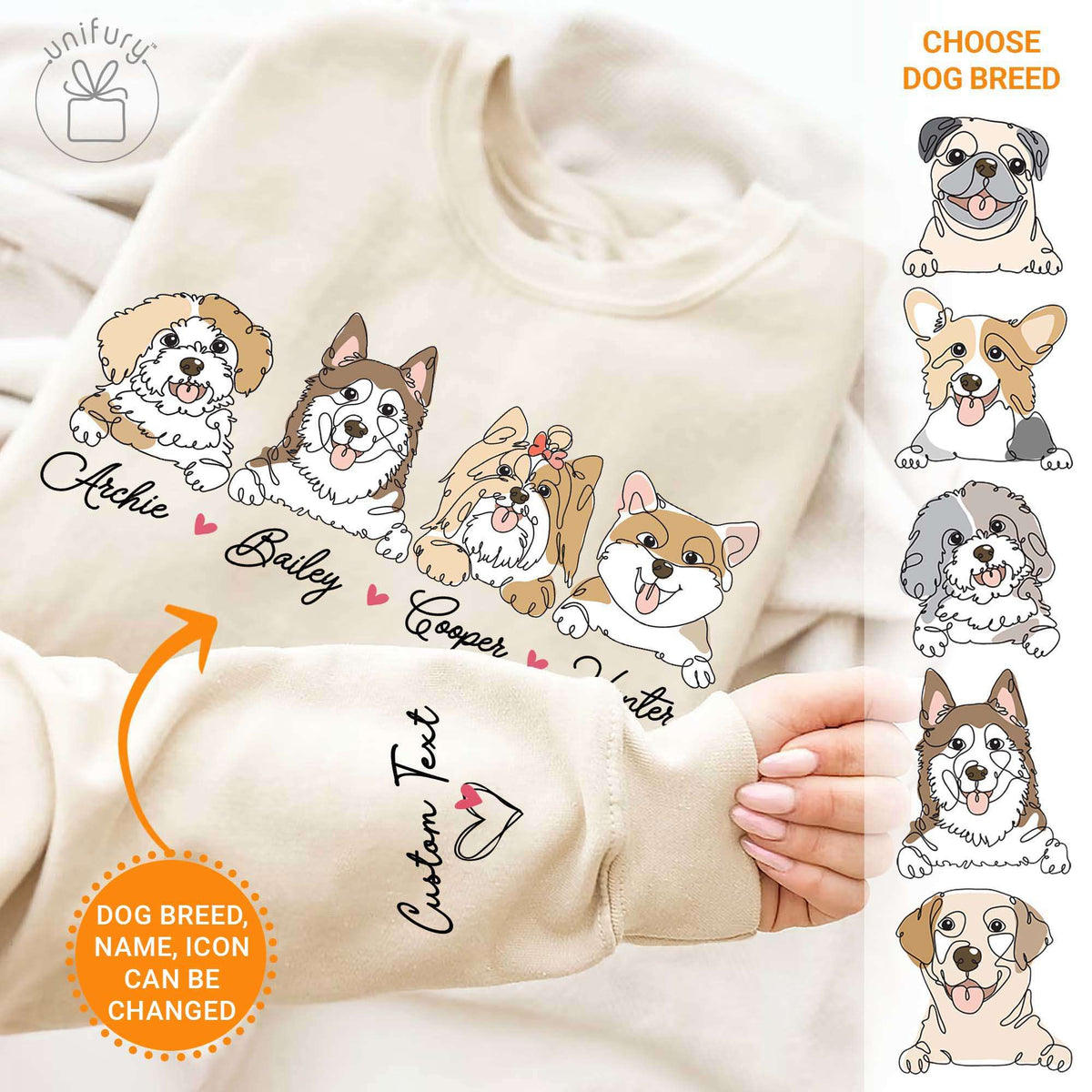 Custom Hand-Drawn Pet Face Oneline Sleeve Printed Standard Sweatshirt