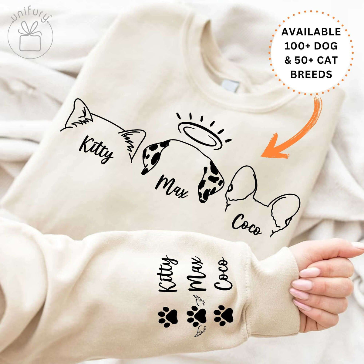 Dog Cat Ears Sleeve Printed Standard Sweatshirt For Dog Cat Lovers