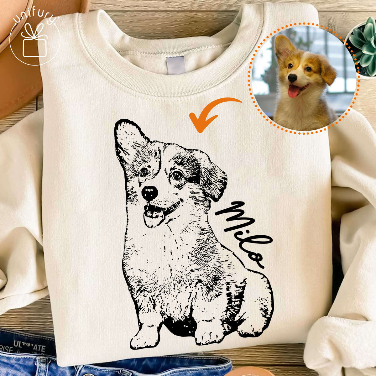 Pet Portrait Sleeve Printed Standard Sweatshirt For Dog Cat Lovers
