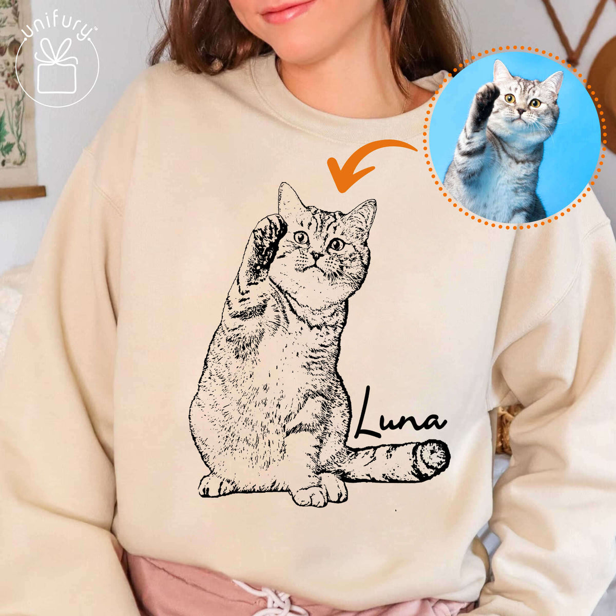 Pet Portrait Sleeve Printed Standard Sweatshirt For Dog Cat Lovers