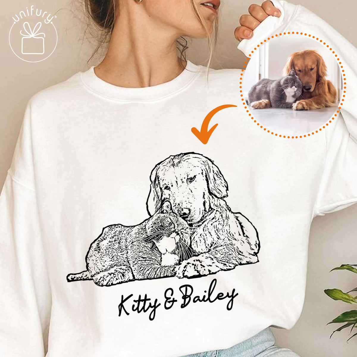 Pet Portrait Sleeve Printed Standard Sweatshirt For Dog Cat Lovers