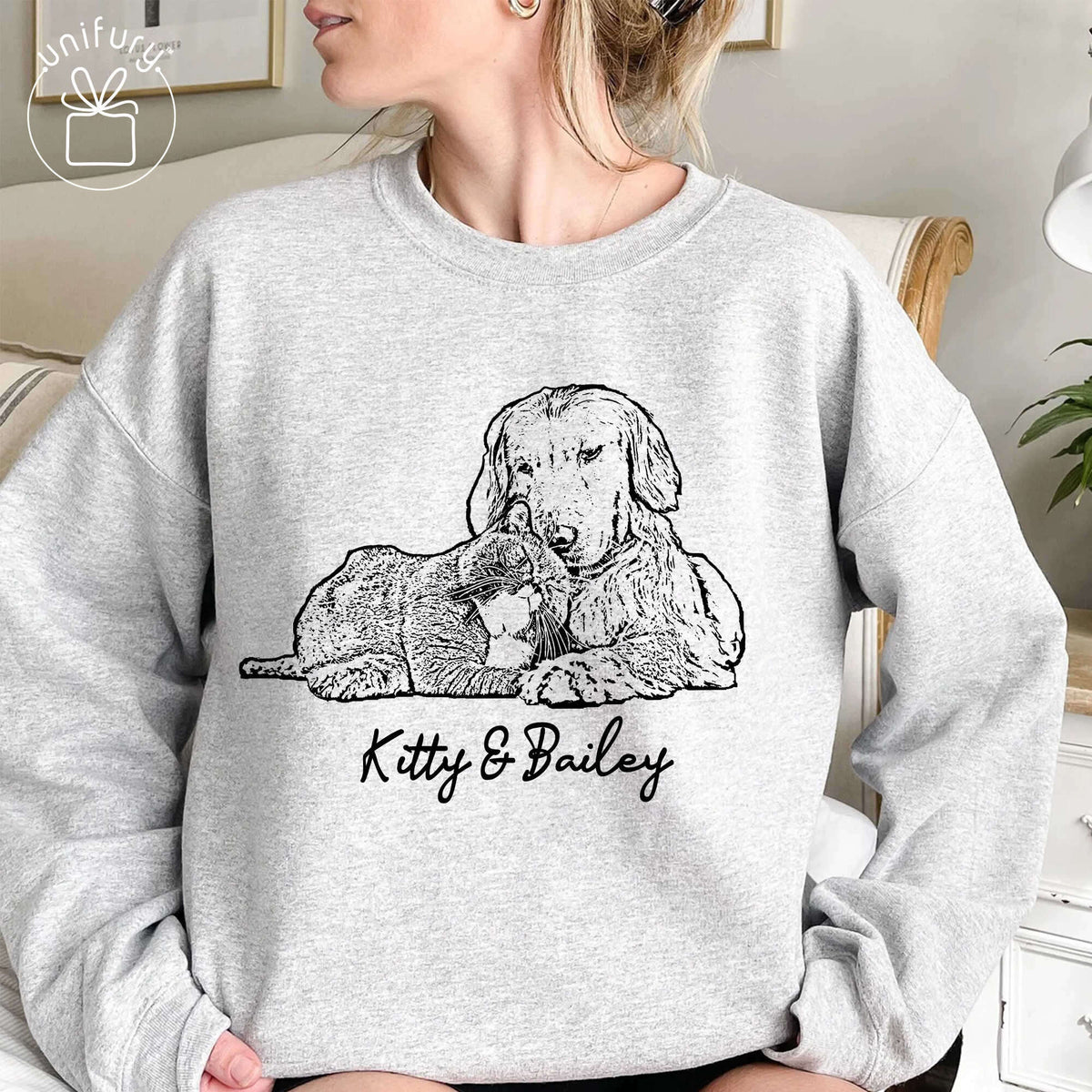 Pet Portrait Sleeve Printed Standard Sweatshirt For Dog Cat Lovers